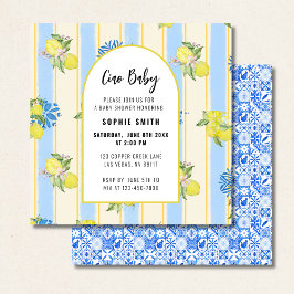 Invitación Italian Blue Tiles, Ciao Baby, Lemons square