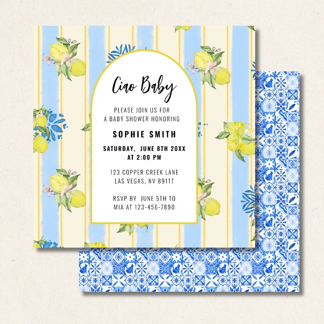 Invitación Italian Blue Tiles, Ciao Baby, Lemons square (Subido por el creador)