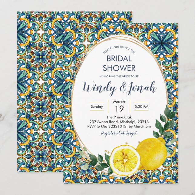 Invitación Italian Blue Tiles Lemon MainSqueeze Despedida de  (Anverso / Reverso)