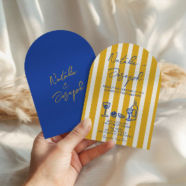 Invitación Italian Blue Yellow Hand Written Arched Wedding