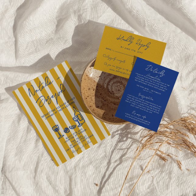 Invitación Italian Blue Yellow Hand Written Painted Wedding (Subido por el creador)