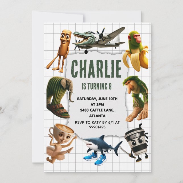 Invitación Italian Brainrot meme birthday invitation (Anverso)