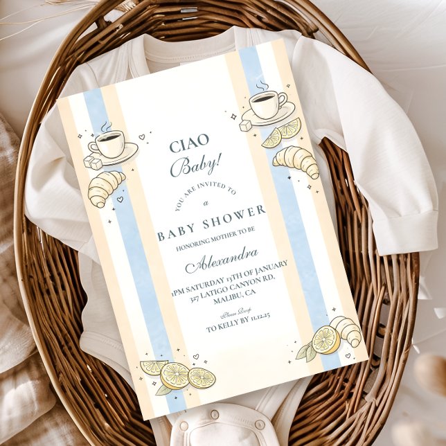 Invitación Italian Café Doodle Stripes Baby Shower (Subido por el creador)
