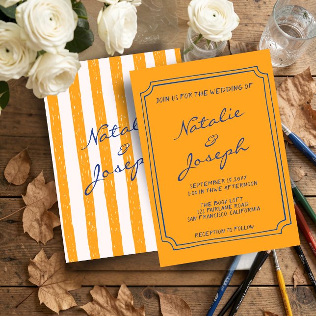 Invitación Italian Hand Written Painted Pinstripes Wedding (Subido por el creador)
