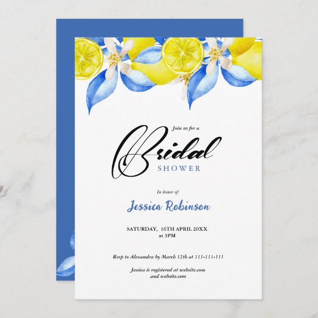 Invitación Italian Lemon Floral Bridal Shower invite (Anverso / Reverso)