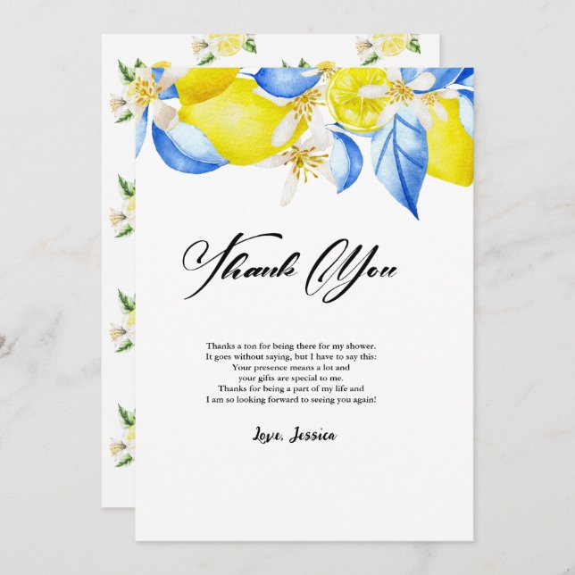 Invitación Italian Lemon Floral Bridal Shower thank you (Anverso / Reverso)
