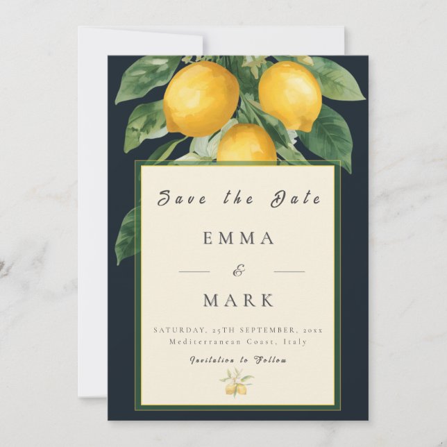 Invitación Italian Lemon Save the Date Wedding Invitation (Anverso)