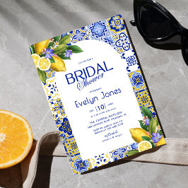 Invitación Italian Mosaic Blue Tile Lemons Arch Bridal Shower