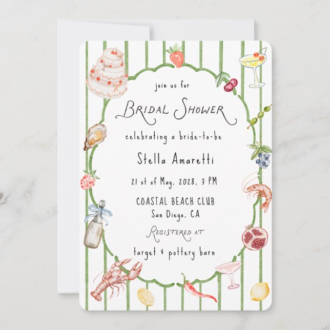 Invitación Italian Watercolor Rustic Bridal Shower Invitation (Anverso)