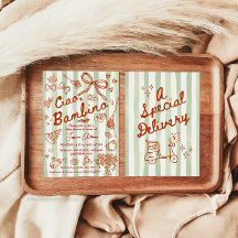 Invitación Italiana Ciao Bambino Verde Rojo