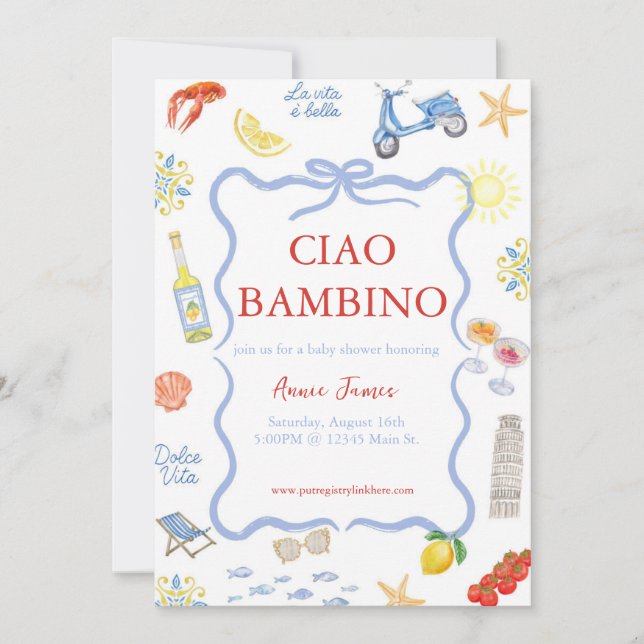 Invitación italiana de Ciao Bambino (Anverso)