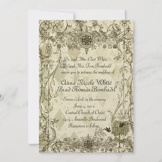Invitación italiana de la boda del verdete del (Anverso)