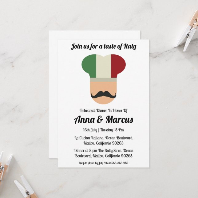 Invitación italiana moderna a la cena (Anverso/Reverso In Situ)