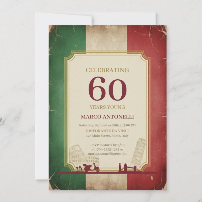 Invitación italiana vintage para cumpleaños número (Anverso)