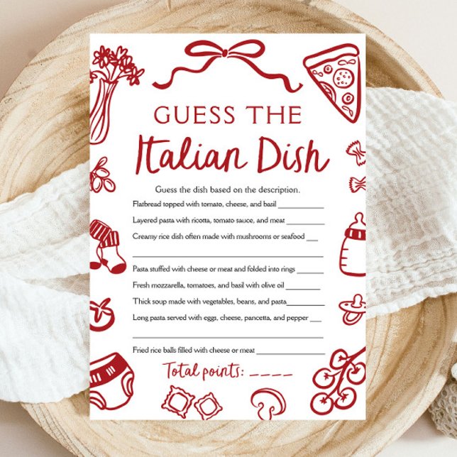 Invitación Italiano Adivinan El Juego Italiano De Baby Shower (Italian Guess The Italian Dish Bridal Shower Game)