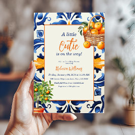 Invitación Italiano Blue Tile Cutie Naranja Citrus Baby Showe