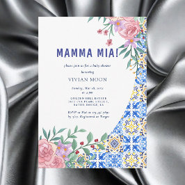Invitación Italiano Blue Tile Mamma Mia Baby Shower