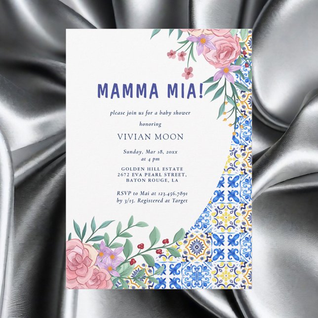 Invitación Italiano Blue Tile Mamma Mia Baby Shower (Subido por el creador)