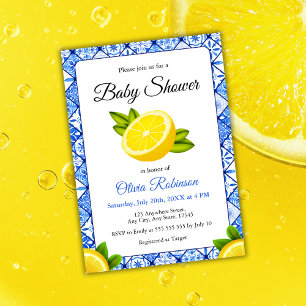 Invitación Italiano Blue Tile Positano Lemon Baby Shower