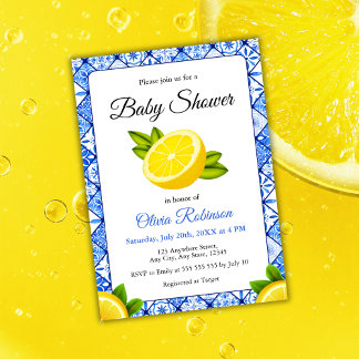 Invitación Italiano Blue Tile Positano Lemon Baby Shower