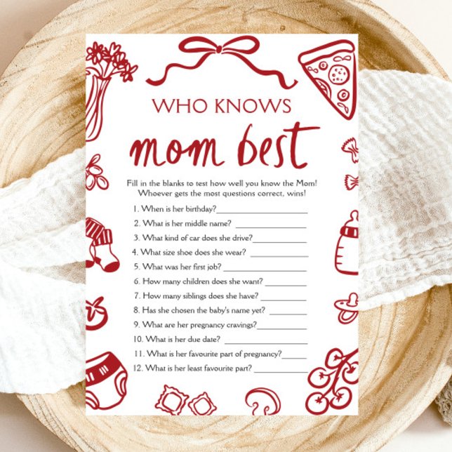 Invitación Italiano que conoce a mamá mejor juego de Baby Sho (Hand Drawn Italian Who Knows Mommy Best Baby Shower Game)