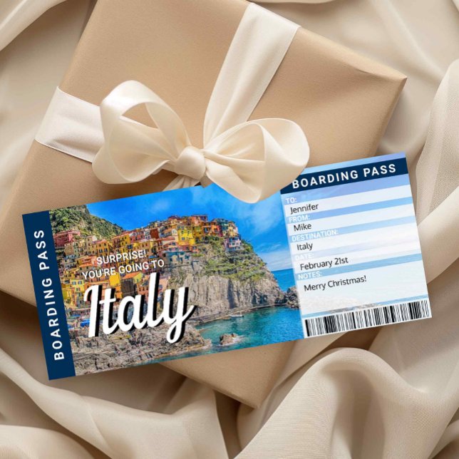 Invitación Italy Trip Surprise Boarding Pass Card (Subido por el creador)