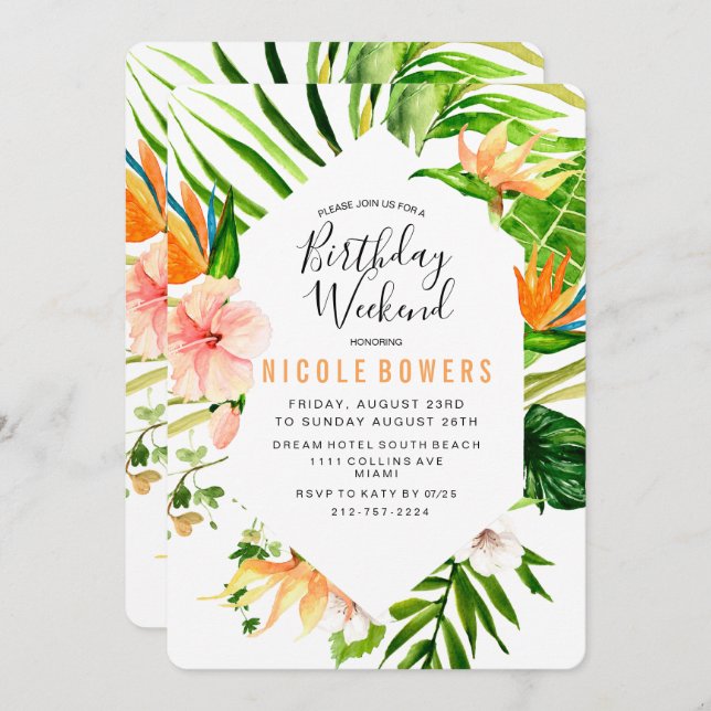 Invitación Itineraria de Fin de Semana de Cumpleañ (Anverso / Reverso)