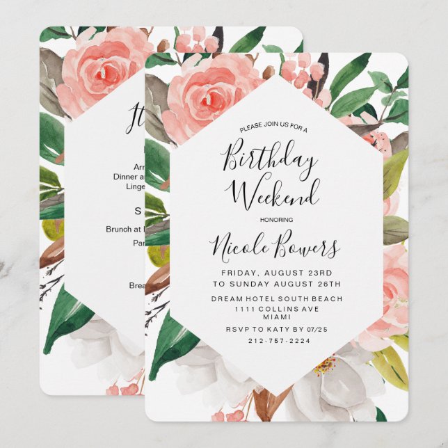 Invitación Itineraria de Fin de Semana de Cumpleañ (Anverso / Reverso)