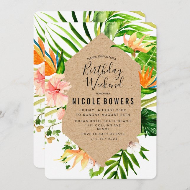 Invitación Itineraria de Fin de Semana de Cumpleañ (Anverso / Reverso)