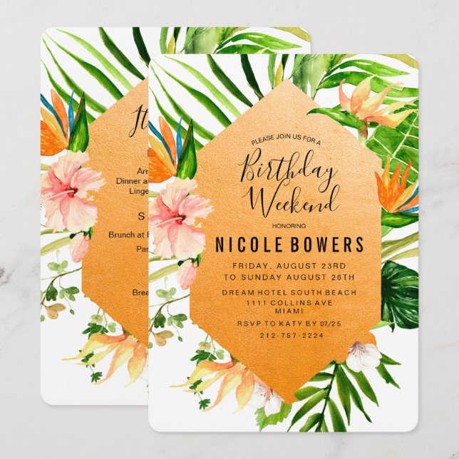 Invitación Itineraria de Fin de Semana de Cumpleañ (Anverso / Reverso)