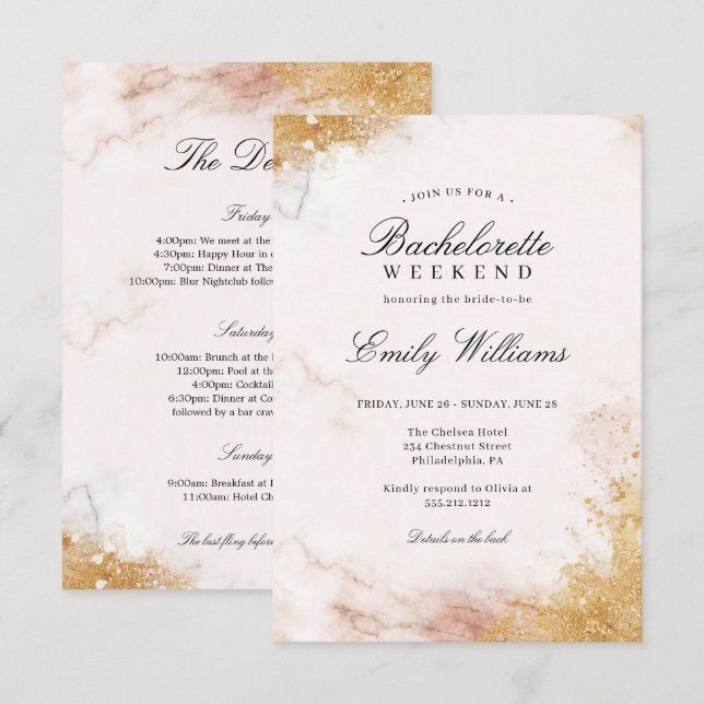 Invitación Itineraria Luxe Bachelorette Weekend (Anverso / Reverso)