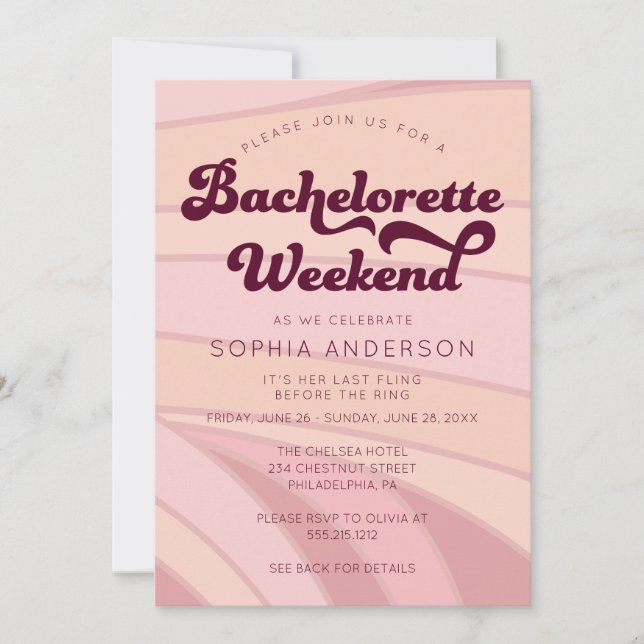 Invitación Itineraria Retro Bachelorette Weekend (Anverso)