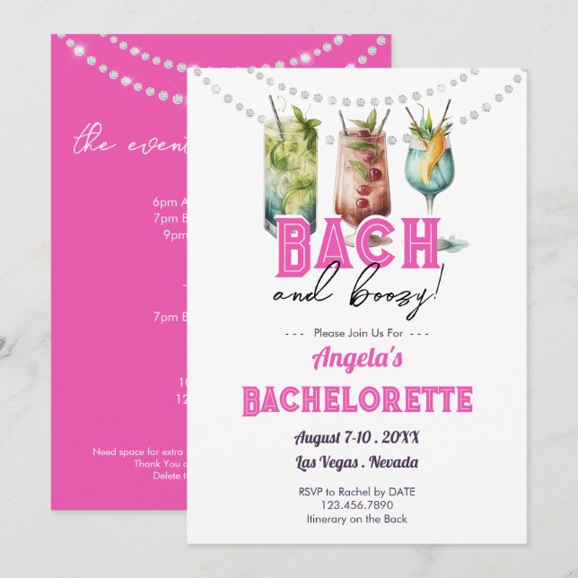 Invitación itinerario de Bach y Boozy Bachelorette Party (Anverso / Reverso)