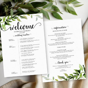 Invitación Itinerario de Boda de 4 Días Elegante Verdor