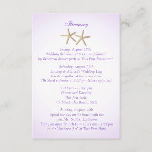 Invitación Itinerario de boda de Hortensia Púrpura en la Oril