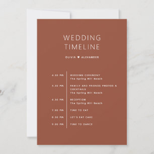 Invitación Itinerario de Boda de Terracota Profunda. Cronolog