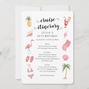 Invitación Itinerario de crucero de cumpleaños en la playa de