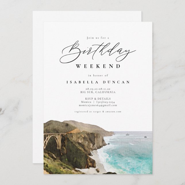 Invitación Itinerario de cumpleaños en BIG SUR California Win (Anverso / Reverso)