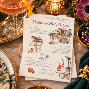 Invitación Itinerario de Despedida de Soltera: Cócteles y Mal