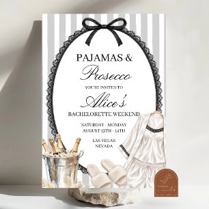 Invitación Itinerario de despedida de soltera con pijamas y p