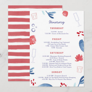 Invitación Itinerario de despedida de soltera de rojo blanco
