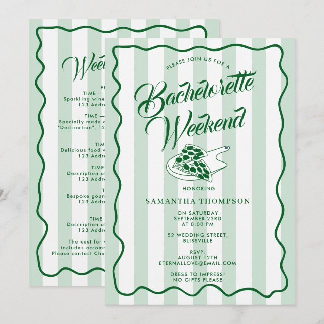 Invitación Itinerario de Despedida de Soltera Fin de Semana B (Anverso / Reverso)