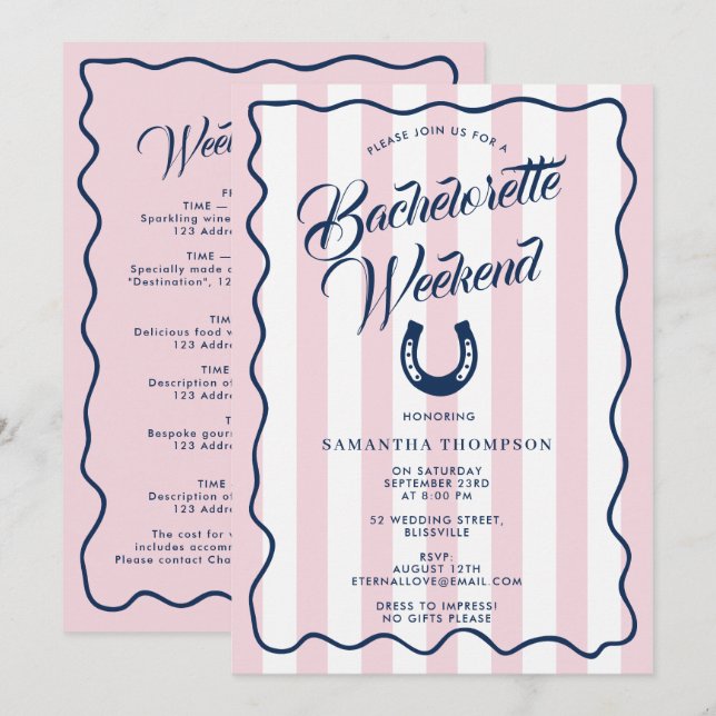 Invitación Itinerario de Despedida de Soltera Fin de Semana B (Anverso / Reverso)