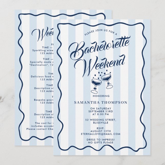 Invitación Itinerario de Despedida de Soltera Fin de Semana B (Anverso / Reverso)