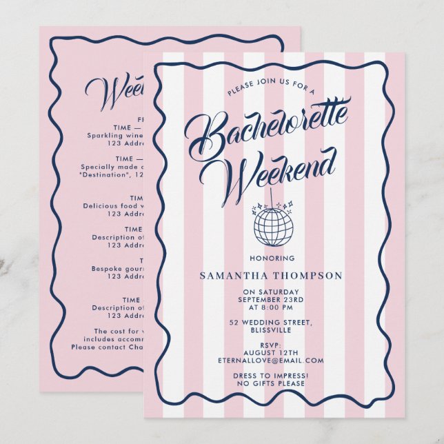 Invitación Itinerario de Despedida de Soltera Fin de Semana D (Anverso / Reverso)