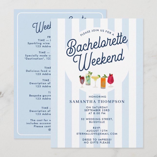 Invitación Itinerario de Despedida de Soltera Fin de Semana R (Anverso / Reverso)