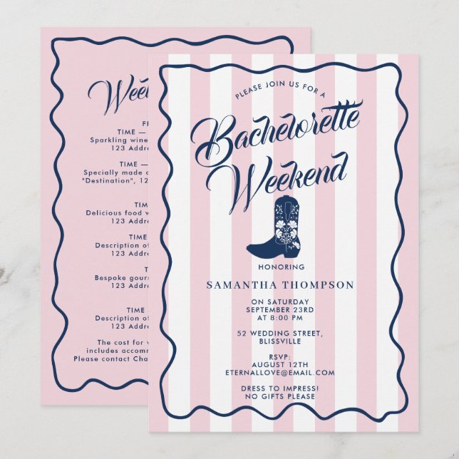 Invitación Itinerario de Despedida de Soltera Fin de Semana R (Anverso / Reverso)