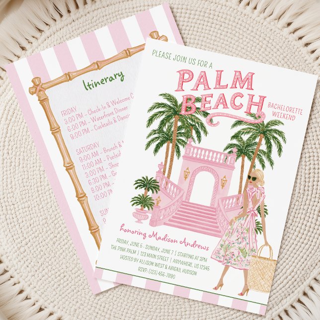 Invitación Itinerario de Despedida de Soltera Preppy Palm Bea (Subido por el creador)