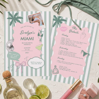 Invitación Itinerario de Despedida de Soltera Retro Rosa Sage