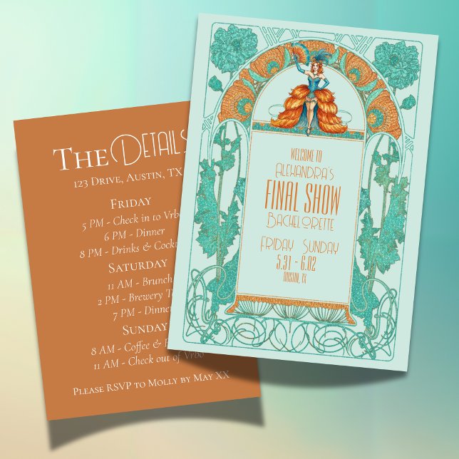 Invitación Itinerario de Despedida de Soltera Showgirl de la  (Celebrate your Bride-to-be's final act with this Bride's Final Show Showgirl Bachelorette Itinerary!)